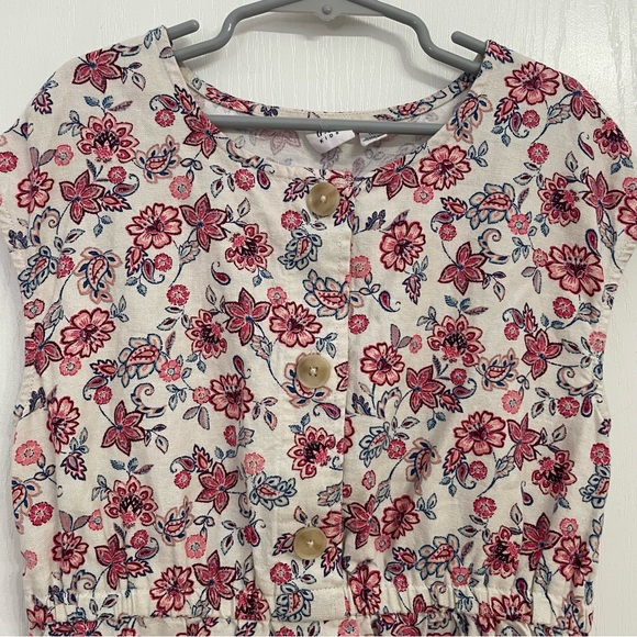 GAP Floral Paisley Kids Dress Red Cream Navy Linen Rayon Short Sleeve Size 8 - Picture 3 of 10
